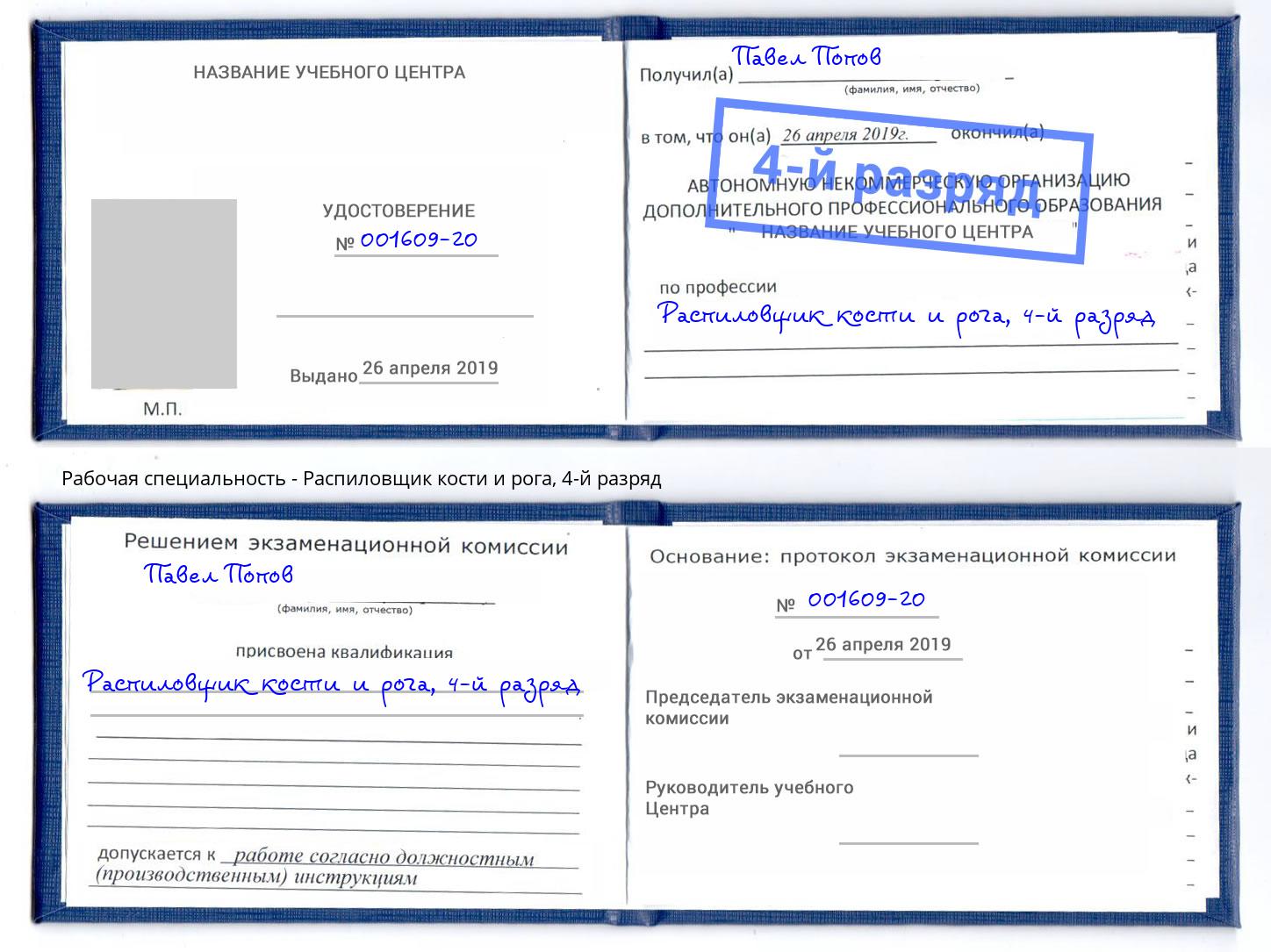 корочка 4-й разряд Распиловщик кости и рога Нурлат