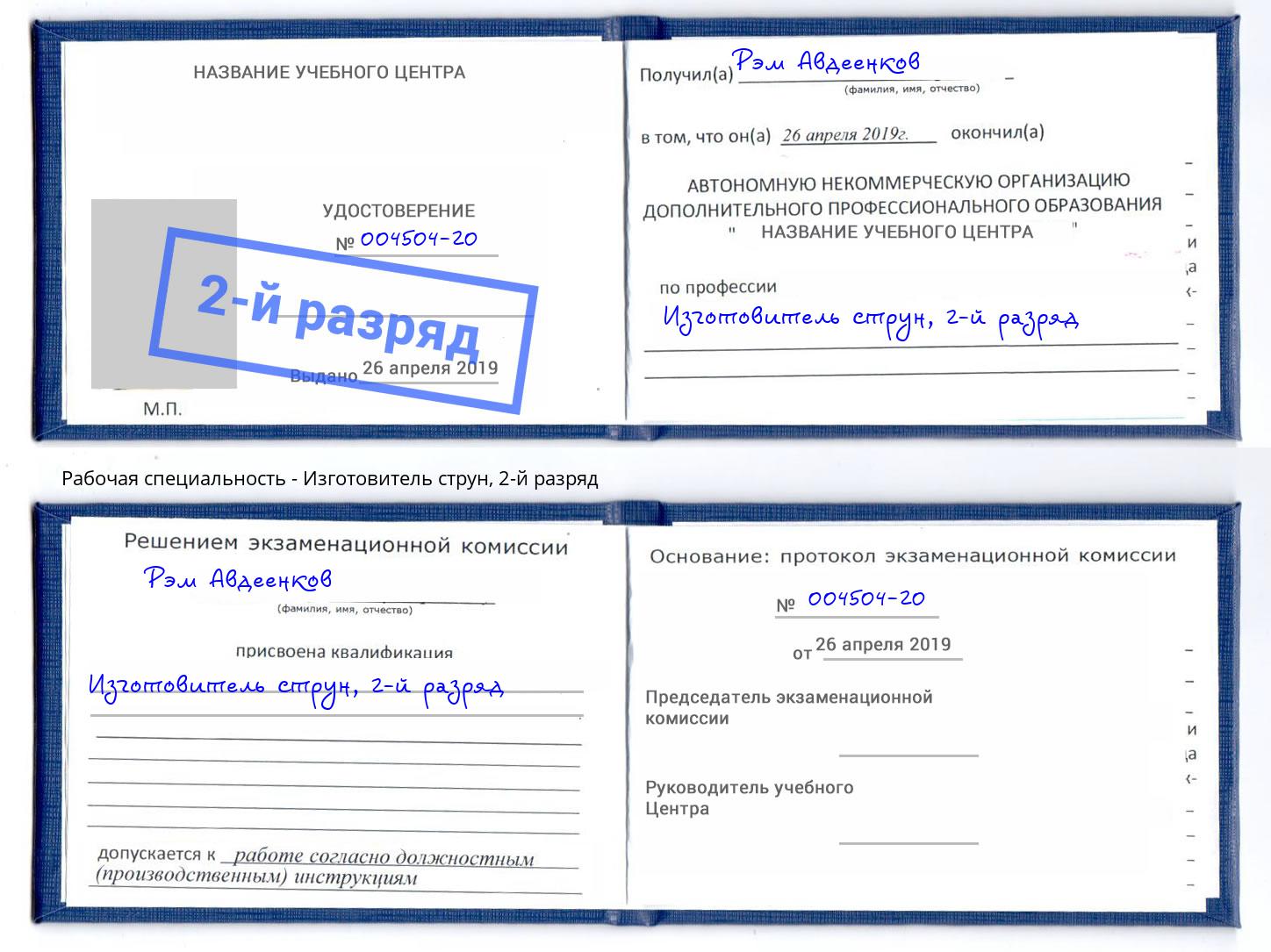 корочка 2-й разряд Изготовитель струн Нурлат